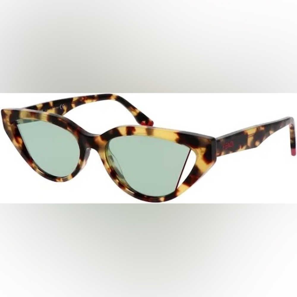 Fendi Tortoise Shell Cat-Eye Sunglasses with Green Lenses FE40009i